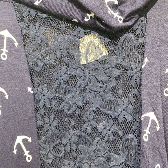 American Dream Women's Navy White Floral Lace Back Stretch Pullover Hoodie Small - Picture 7 of 8